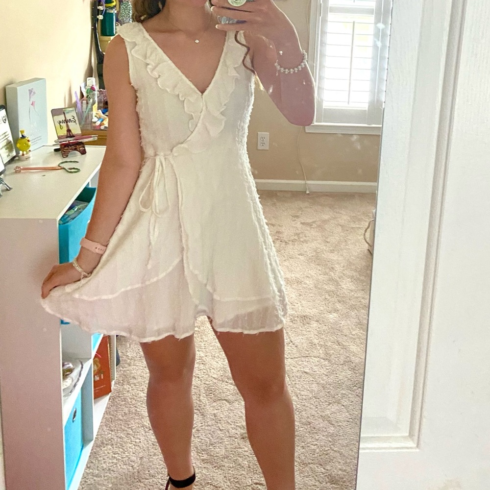 Altar’d State Ruffle White Tie Mini Dress
